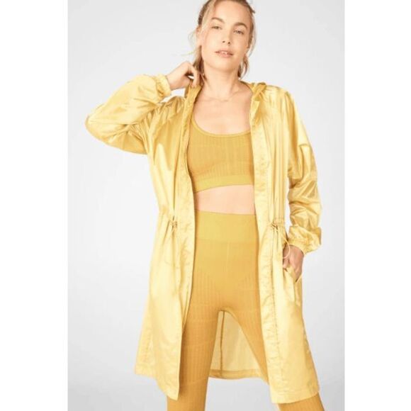 NWT Fabletics Karsyn Woven Jacket Windbreaker Golden Yellow Zip Up Midi Small - Picture 1 of 13